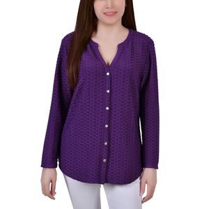 NY Collection Petite Long Sleeve Honeycomb Tunic Top